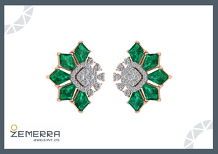 Real Diamond Unique Stud Earrings - 14K Gold Sarafa Bazar India