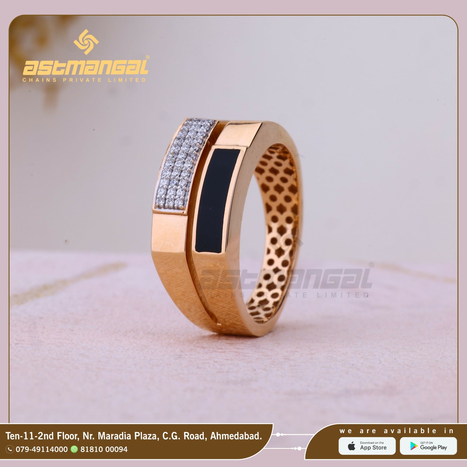 Rose Gold CZ Gents Ring Sarafa Bazar India