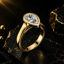 Pear Cut lab Grown Diamond Women's Ring 9KT Yellow Gold Sarafa Bazar India
