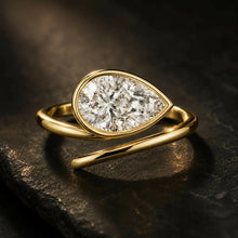 Pear Cut lab Grown Diamond Women's Ring 9KT Yellow Gold Sarafa Bazar India