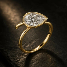 Pear Cut lab Grown Diamond Women's Ring 9KT Yellow Gold Sarafa Bazar India