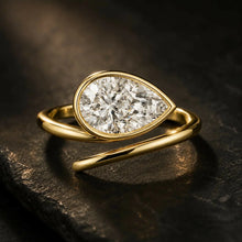 Pear Cut lab Grown Diamond Women's Ring 9KT Yellow Gold Sarafa Bazar India