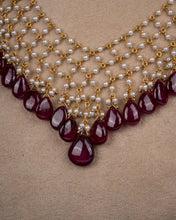 Pearl Mesh Necklace With Ruby Drops Sarafa Bazar India