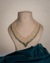 Pearls Mesh Necklace With Emerald Drops Sarafa Bazar India