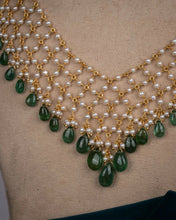 Pearls Mesh Necklace With Emerald Drops Sarafa Bazar India