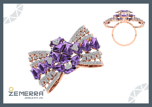 Lavish 14K Rose Gold Diamond Bow Shape Ring - Party Wear Sarafa Bazar India