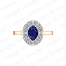 Lavish 14K Rose Gold Diamond Blue Oval Cut Ring For Her Sarafa Bazar India