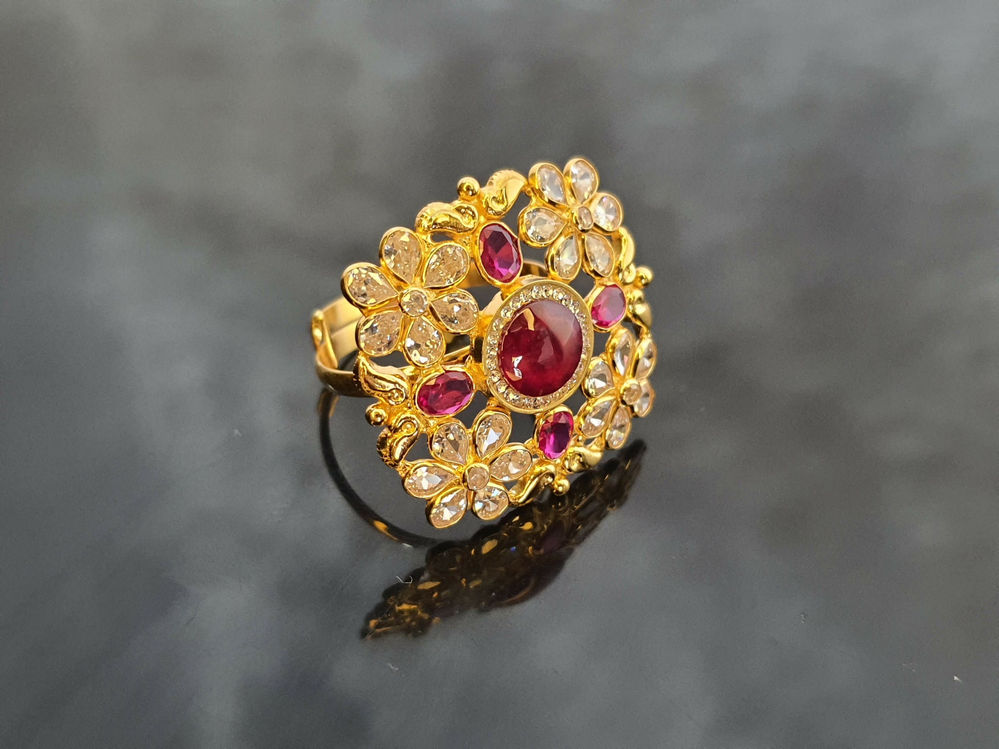 Light Weight CZ Polki Ladies Ring Sarafa Bazar India