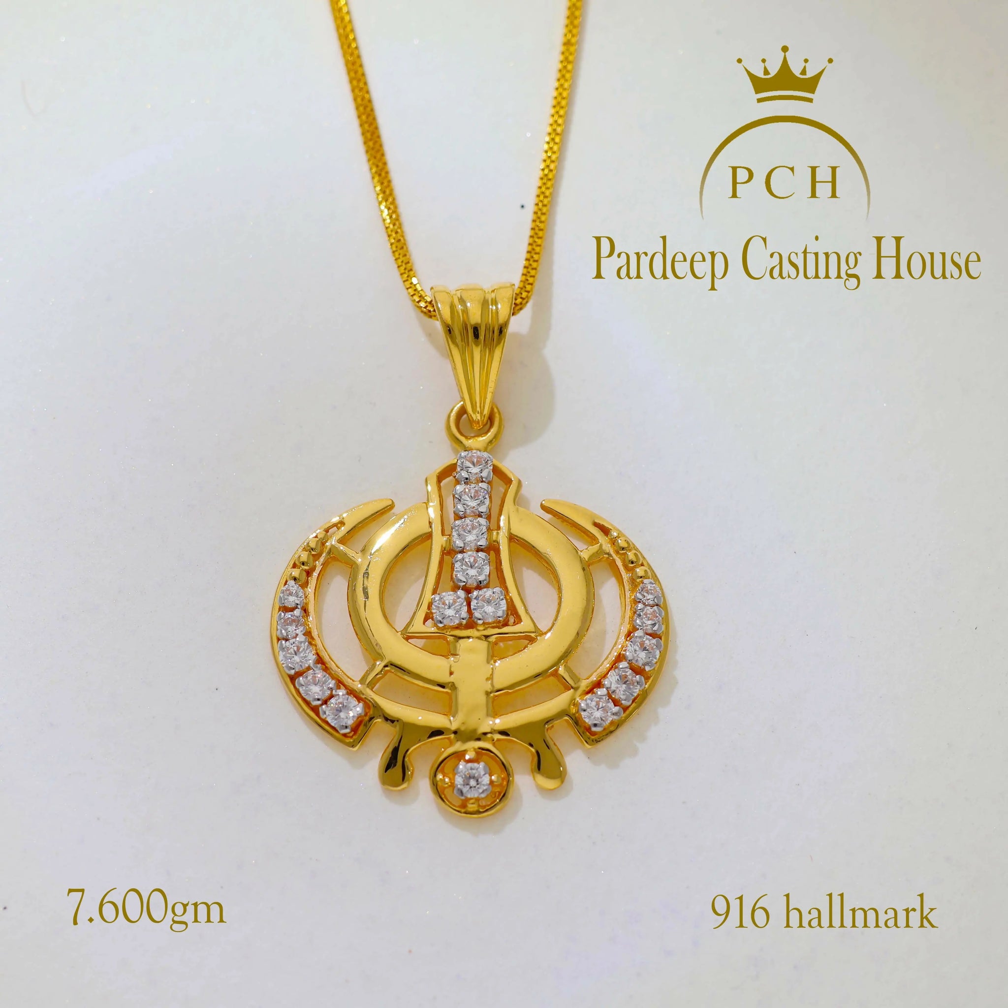 Polki Pave Solitaire Pendant, Sikh Pendant Sarafa Bazar India