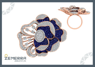 Premium 14K Rose Gold Diamond Floral Cocktail Ring Sarafa Bazar India
