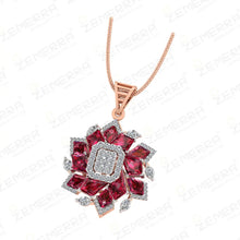 Premium 14K Rose Gold Diamond Floral Design Pendant Set Sarafa Bazar India