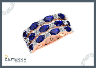 Premium 14K Rose Gold Diamond Tripal Row Band Ring Sarafa Bazar India