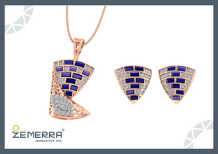 14K Rose Gold Abstract geometric swirl Diamond Pendant Sarafa Bazar India