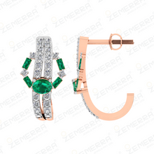 Stylish 14K Rose Gold Diamond Bali With Green Baguette Stone Sarafa Bazar India