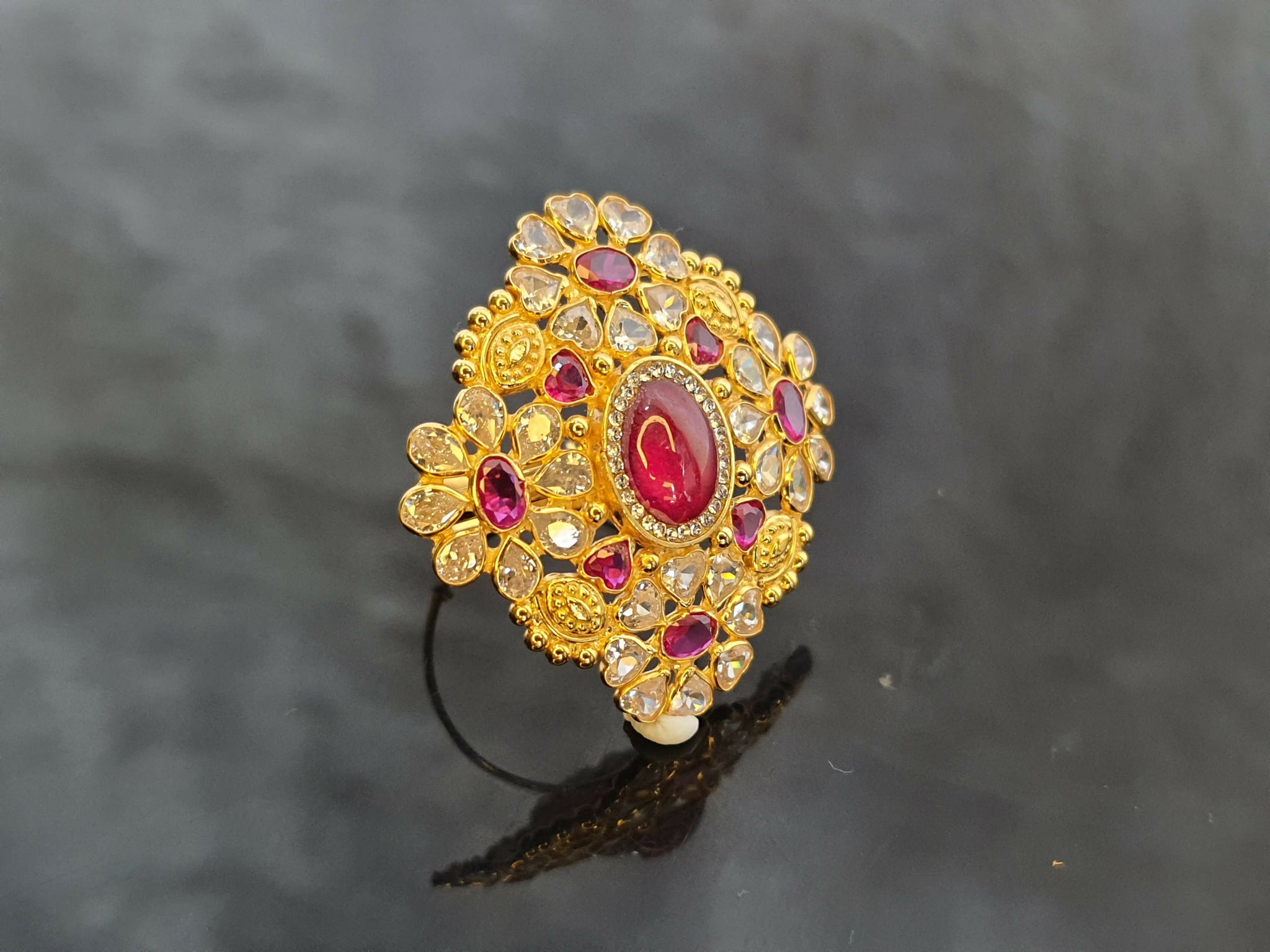 Light Weight CZ Polki Ladies Ring Sarafa Bazar India