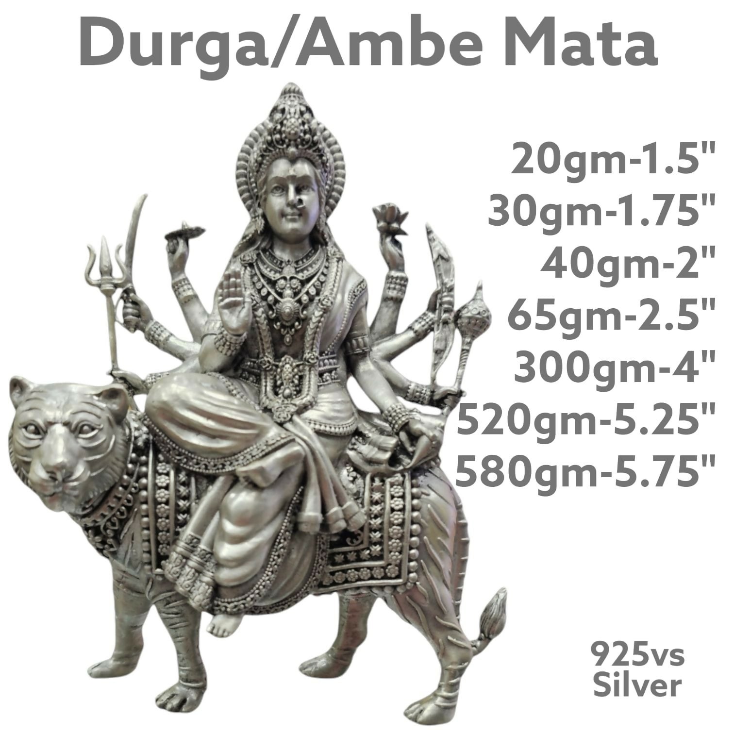 925 Silver Durga/Ambe Mata Sarafa Bazar India