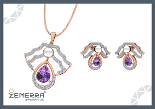 Brilliant 14K Gold Diamond Shield Drop Pendant Set Sarafa Bazar India