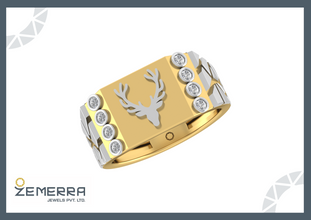 14K Gold Deer head motif Signet Ring For Men