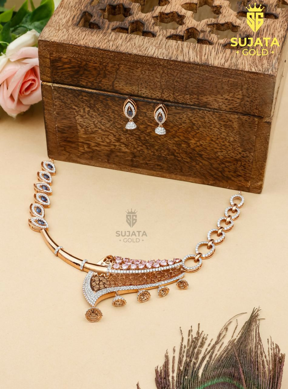 Rose Gold Fusion Necklace Sarafa Bazar India