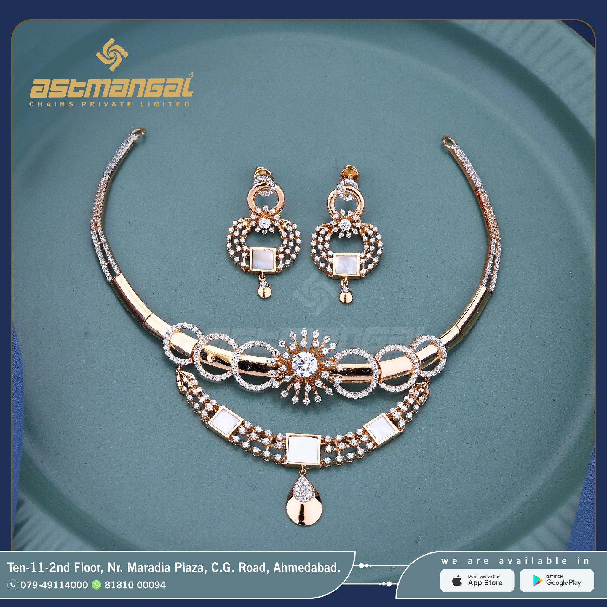 Rose Gold CZ Necklace Sarafa Bazar India