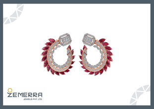 Timeless 14KT Gold Diamond Earrings With Marquise ruby Stone