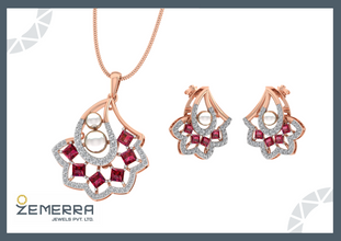 Trendy 14K Rose Gold Diamond Floral Cluster Pendant Sarafa Bazar India