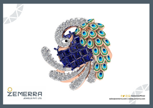 Stylish Peacock Design Diamond Ring in 14KT Gold Sarafa Bazar India