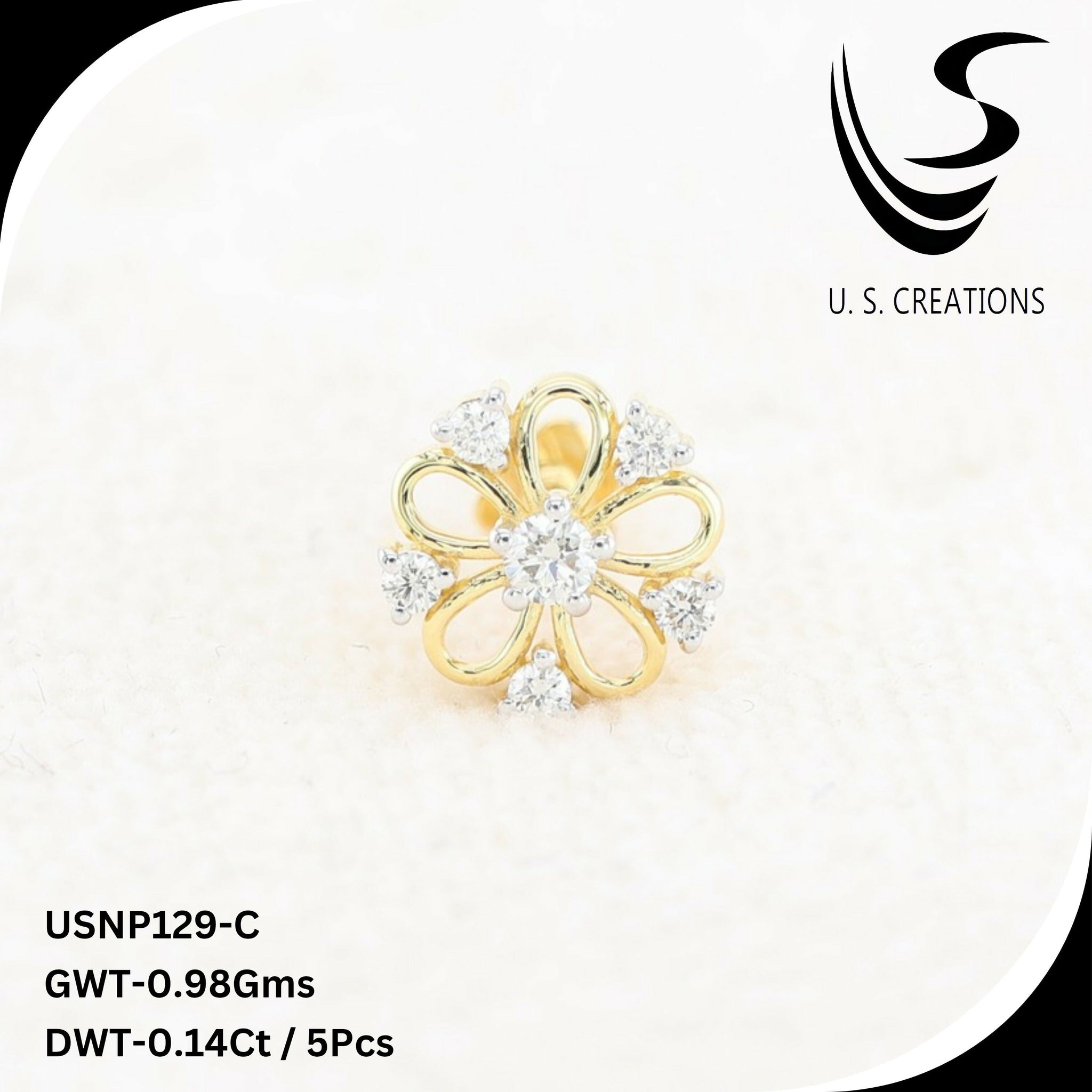 Delicate Gold & Diamond Nose Pin-USNP-129-C Sarafa Bazar India
