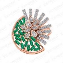 14K Rose Gold Floral Diamond Emerald Cluster Ring Sarafa Bazar India