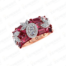 Stylish 14K Rose Gold Diamond Band Ring With Ruby Stone Sarafa Bazar India