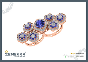 Most Loved 14K Gold Diamond Tanzanite Stone Cocktail Ring Sarafa Bazar India