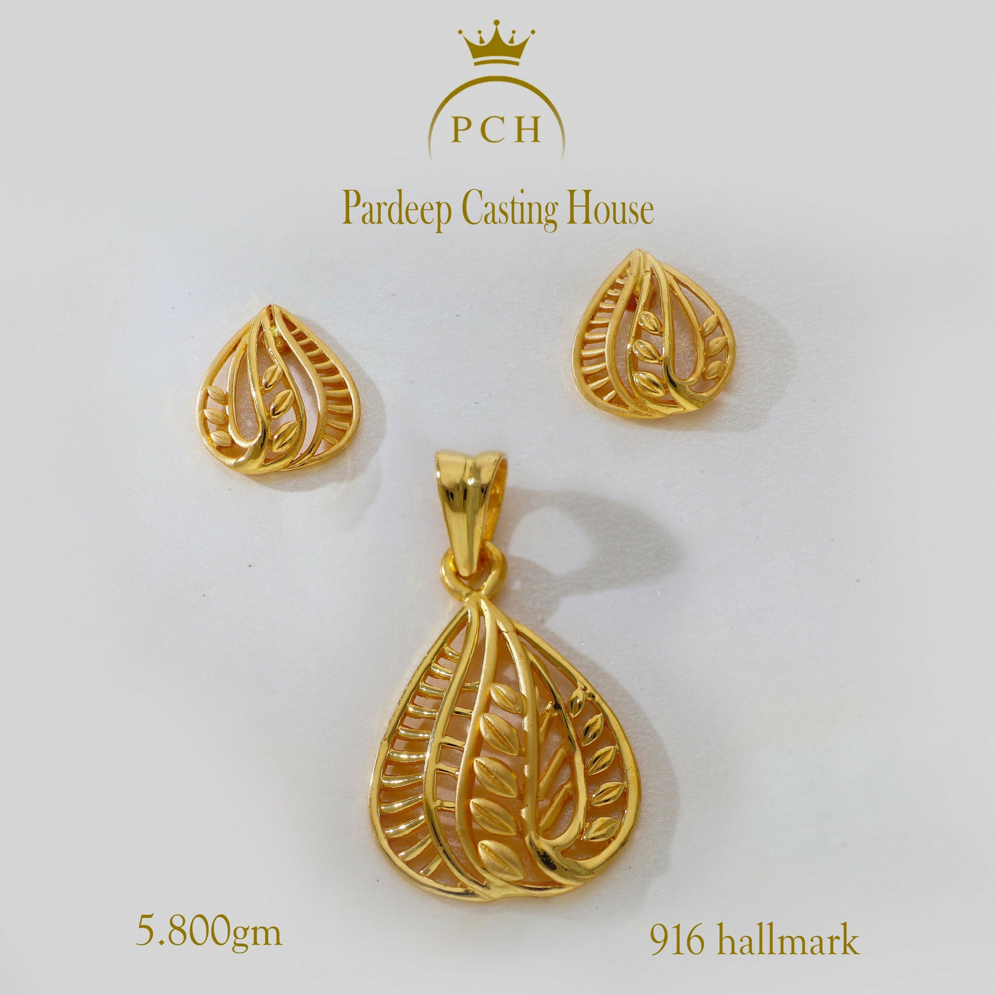 Gold Plain Leaf Pendant Set Sarafa Bazar India