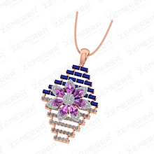 Stylish 14K Gold Diamond Floral geometric pendant Set Sarafa Bazar India