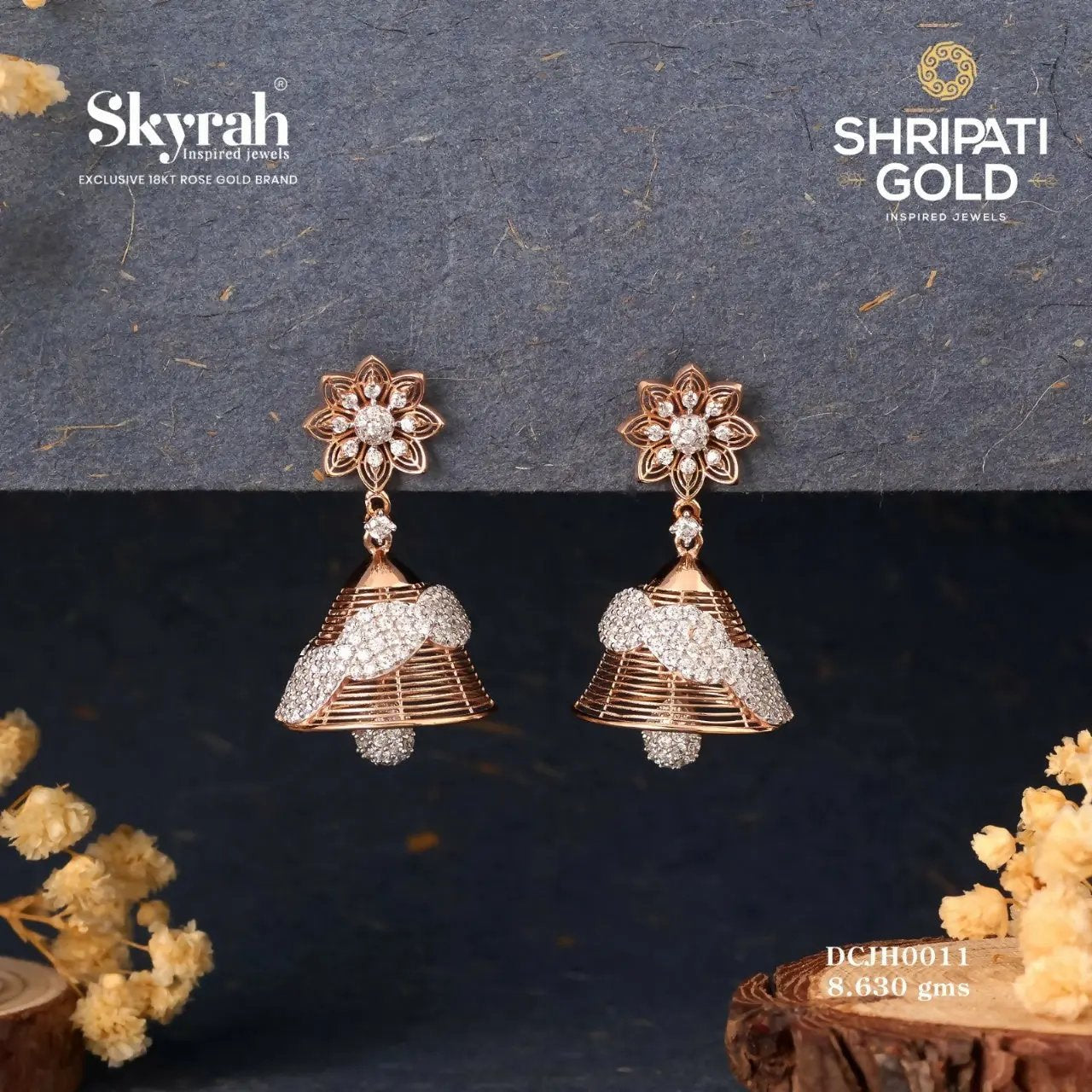 Rose Gold CZ Jhumki Sarafa Bazar India