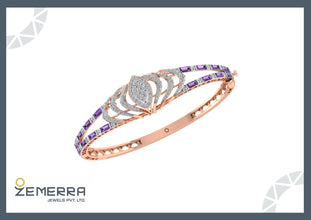 Rose Gold Natural Diamond Bangle With Purple Gemstones Sarafa Bazar India