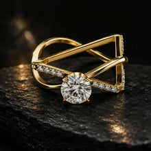 Round Cut lab Grown Diamond Women's Ring 9KT Yellow Gold Sarafa Bazar India