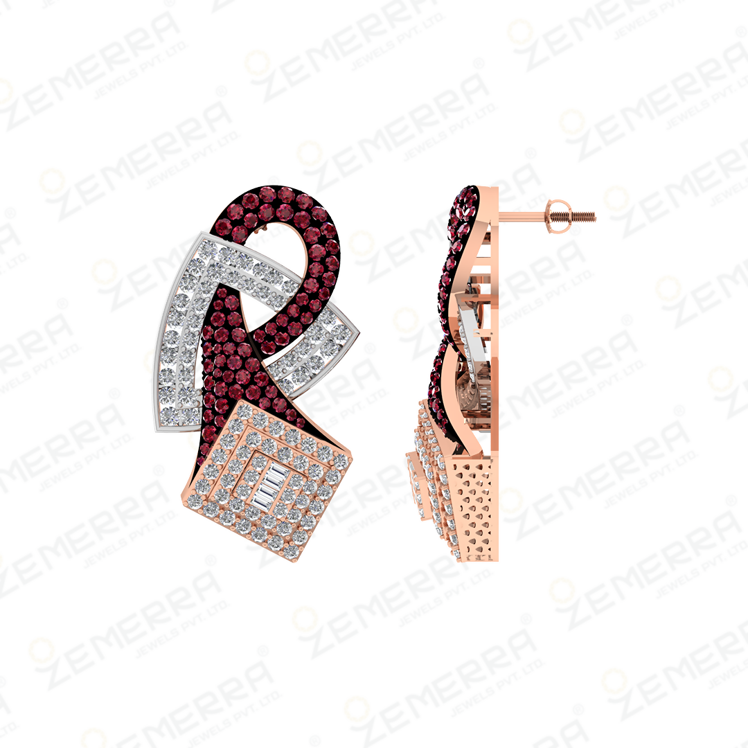 14K Gold Diamond Earring With Red Gemstone Sarafa Bazar India