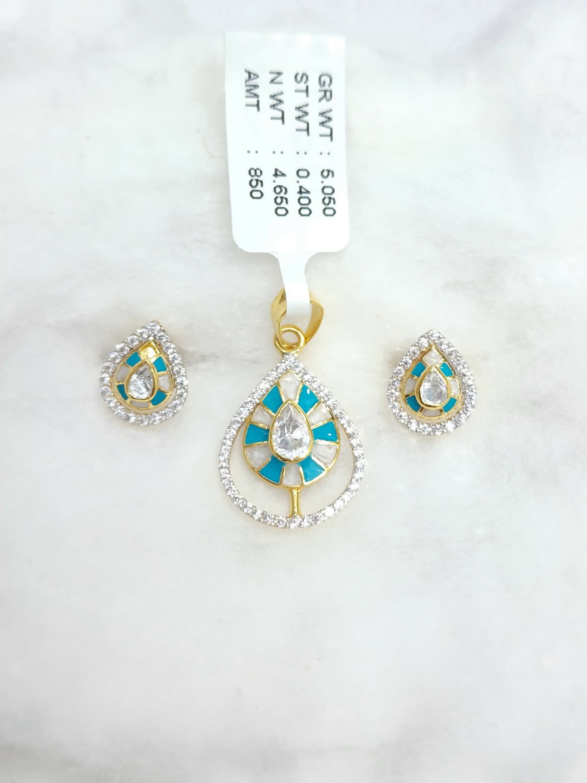 22kt CZ Casting Mop Polki Pendant Set Sarafa Bazar India