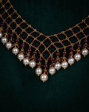 Ruby Beads Mesh Necklace With Pearl Drops Sarafa Bazar India