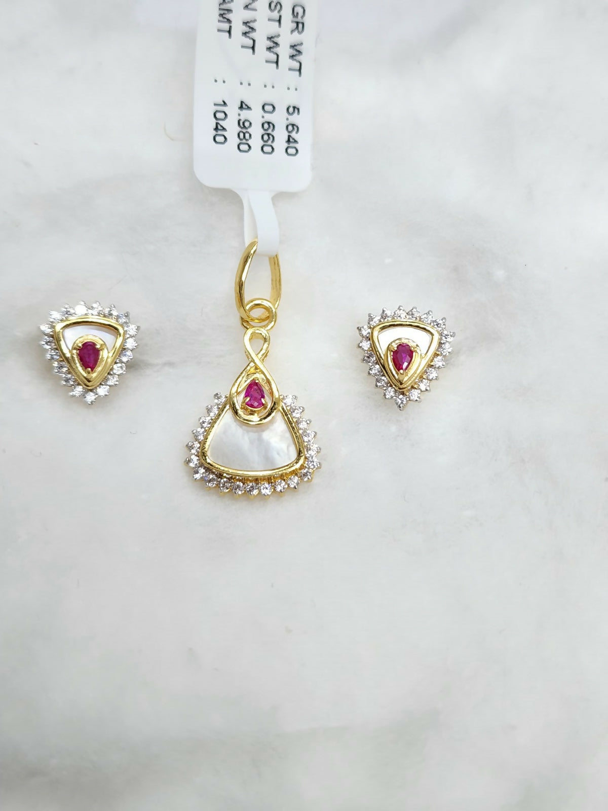 22kt CZ Casting Mop Polki Pendant Set Sarafa Bazar India