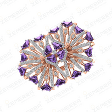 Lavish 14K Rose Gold Diamond Floral Cocktail Ring Sarafa Bazar India