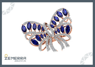 Sapphire Diamond Butterfly Ring in 14k Rose Gold Sarafa Bazar India