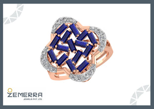 Sapphire Diamond Flower Ring in 14k Rose Gold Sarafa Bazar India