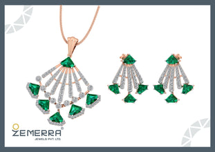 Signature 14K Gold Diamond Peacock Fan Pendant Set Sarafa Bazar India