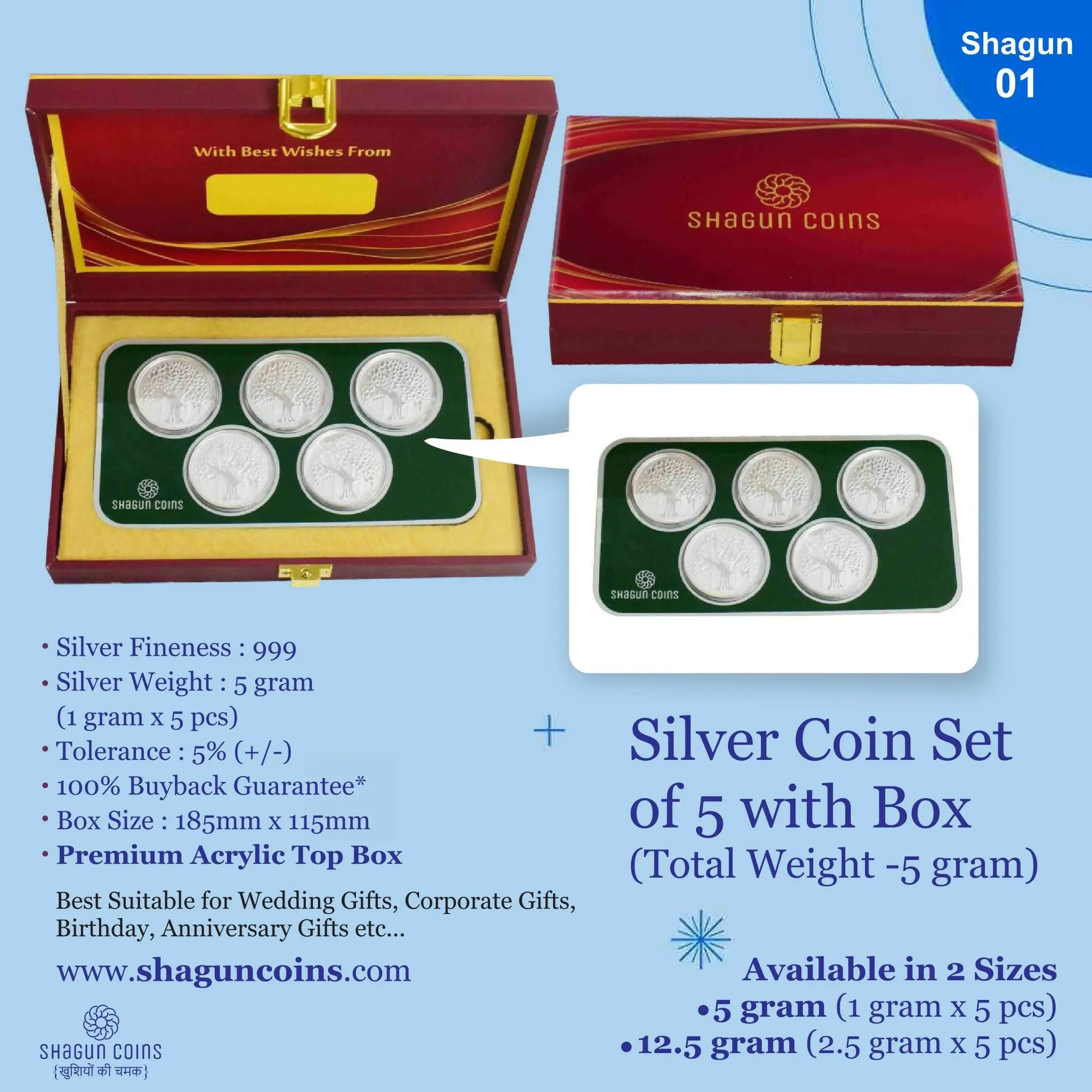 Silver Coin Set of 5 With Box Sarafa Bazar India