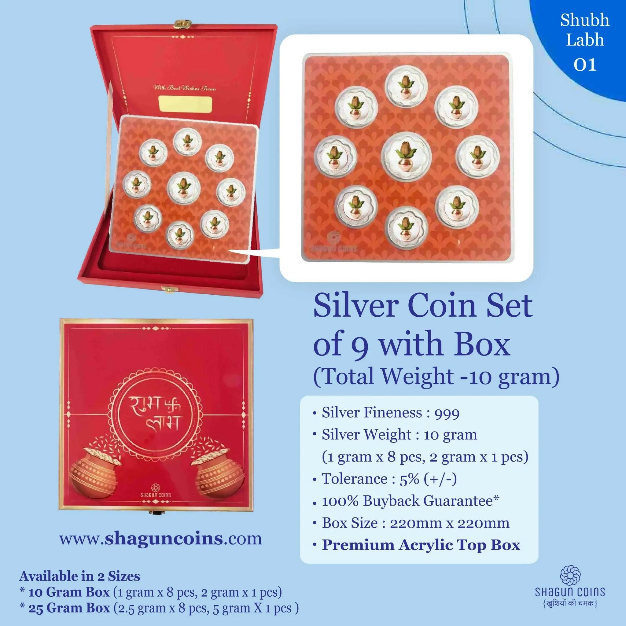 Silver Coin Set of 9 With Box Sarafa Bazar India