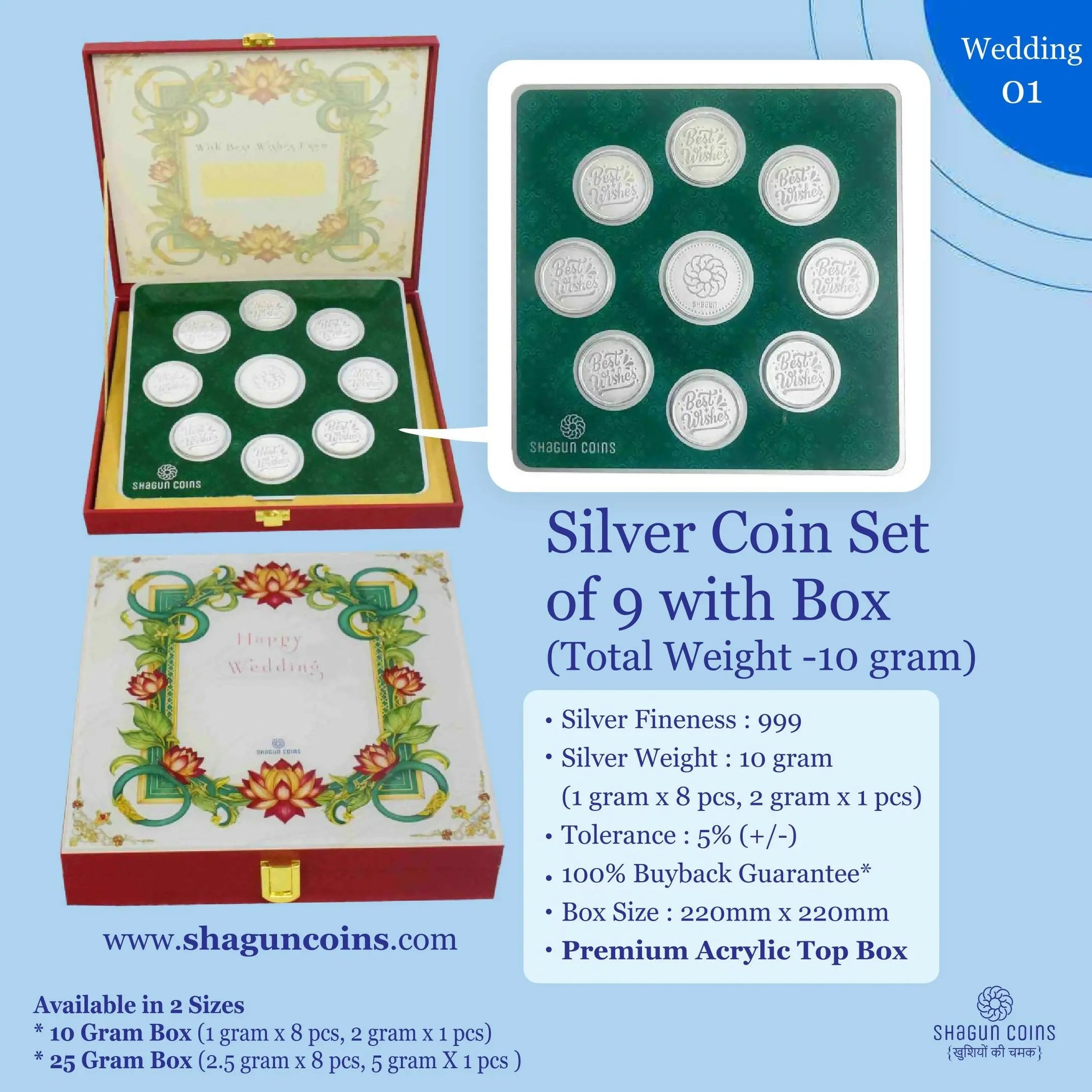 Silver Coin Set of 9 With Box Sarafa Bazar India