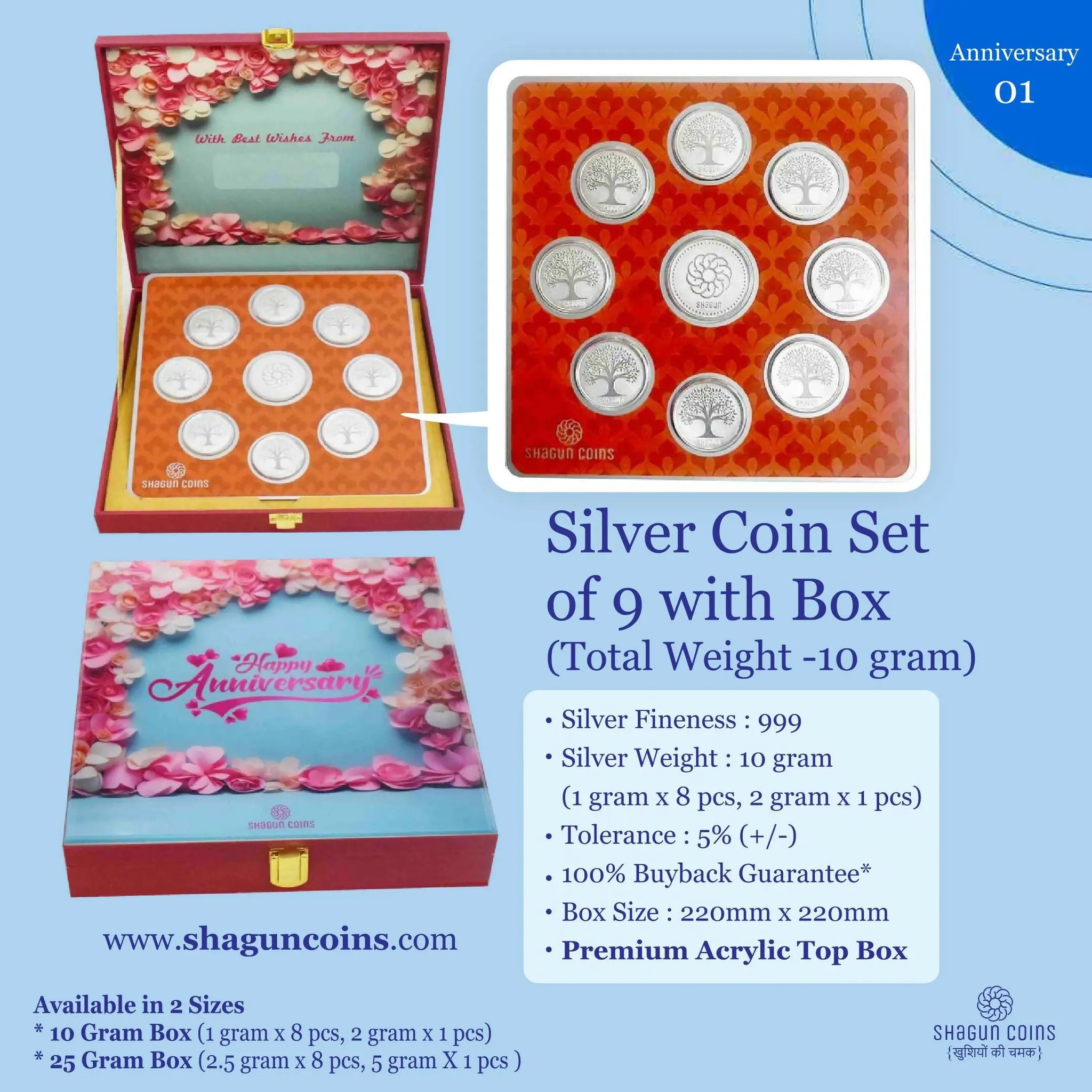 Silver Coin Set of 9 With Box Sarafa Bazar India