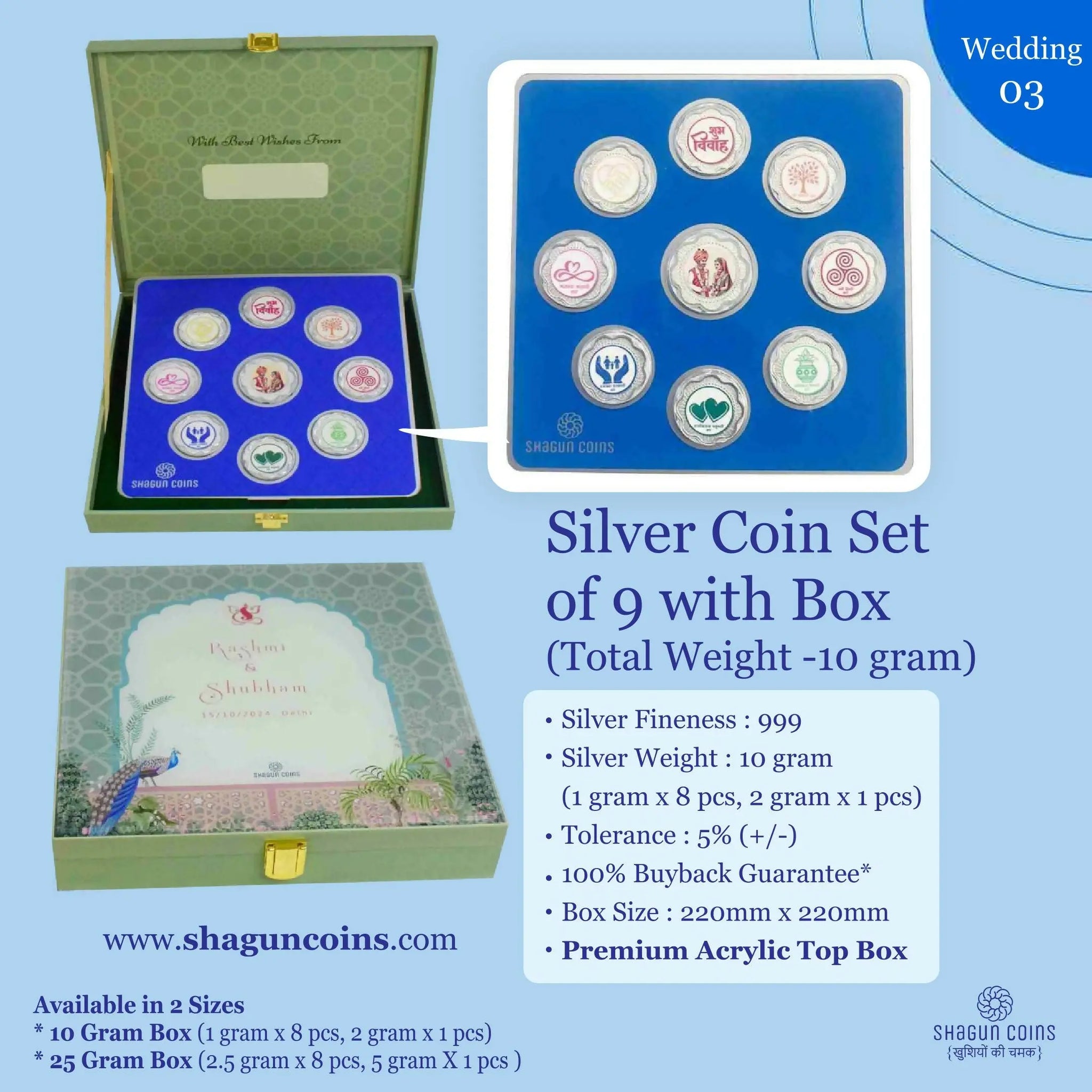 Silver Coin Set of 9 With Box Sarafa Bazar India