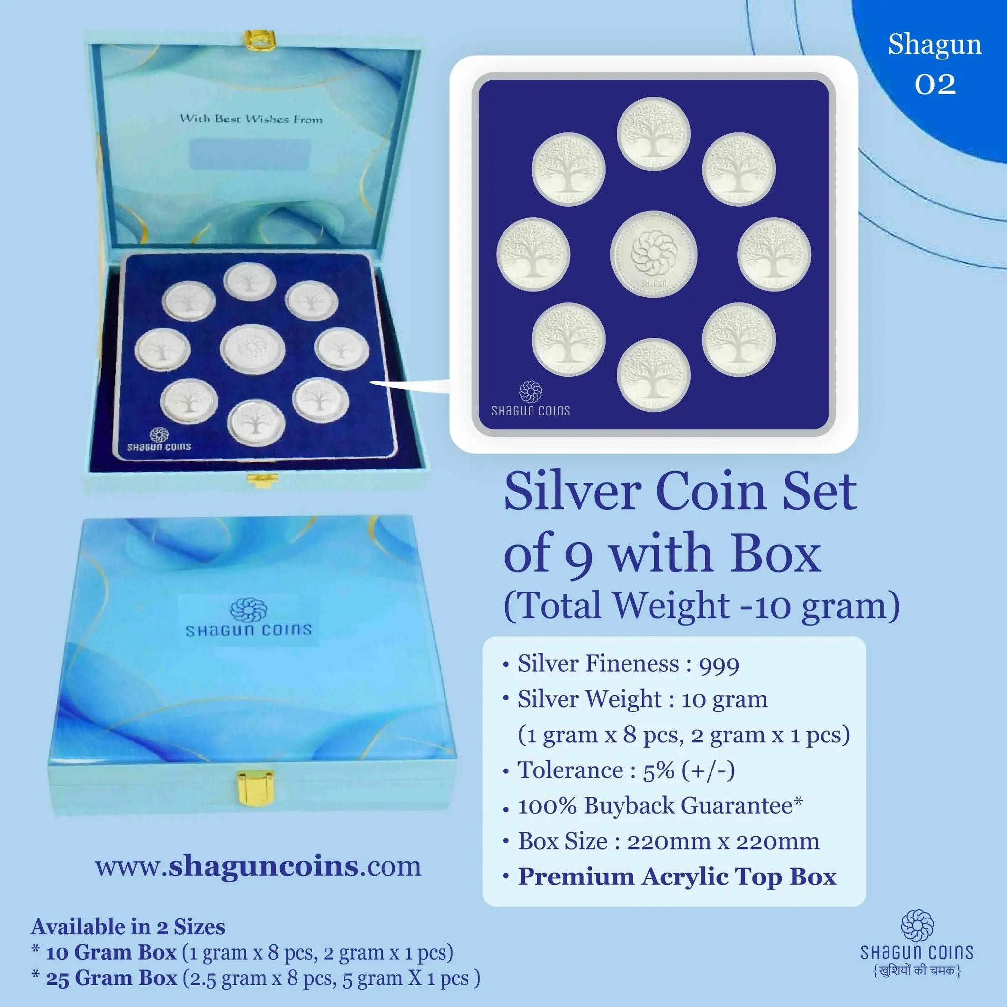 Silver Coin Set of 9 With Box Sarafa Bazar India